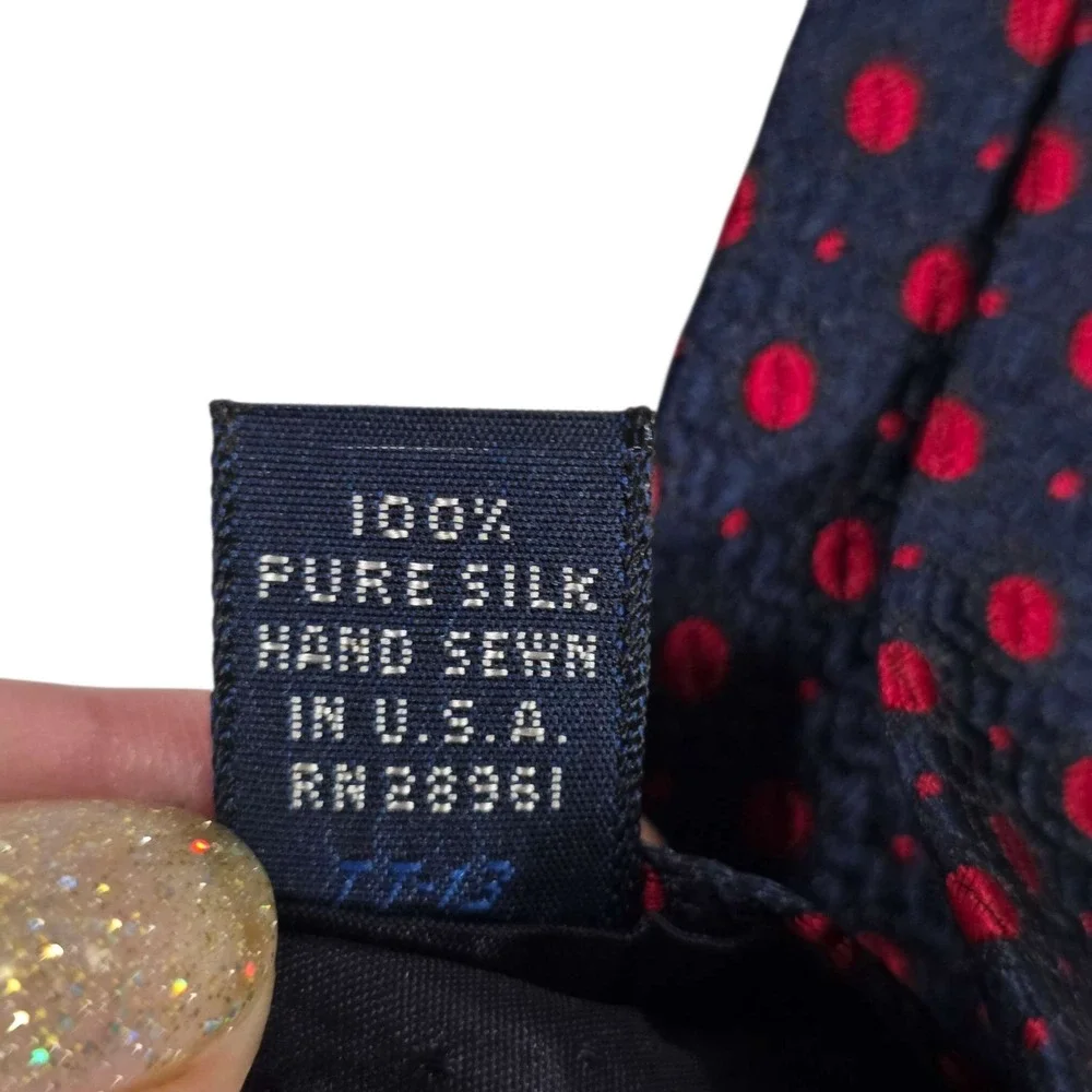 BURBERRYS OF LONDON Silk Polka Dot Necktie Classic Design Navy Red‎ Men's - Picture 5 of 11